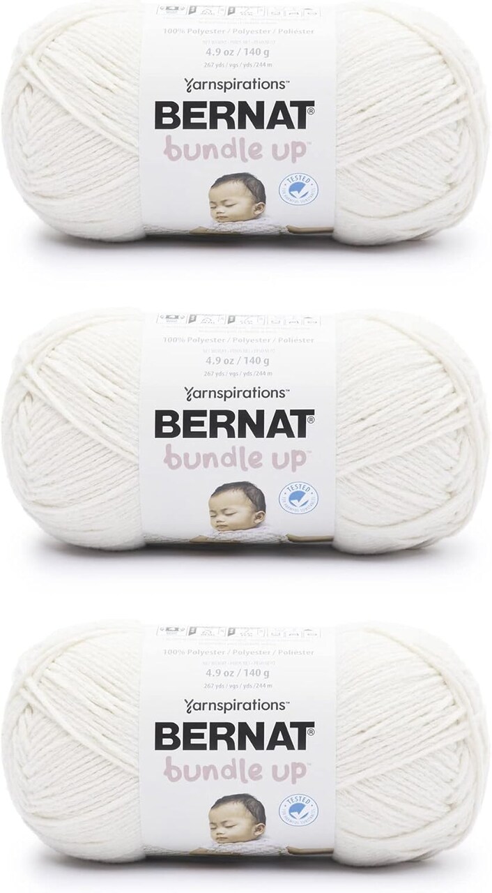 Bundle Up Marshmallow Yarn – 3-Pack, 141g / 5oz Each, 100% Polyester, 4 Medium (Worsted) Yarn, 267 Yards for Knitting, Crocheting & Baby Crafts
